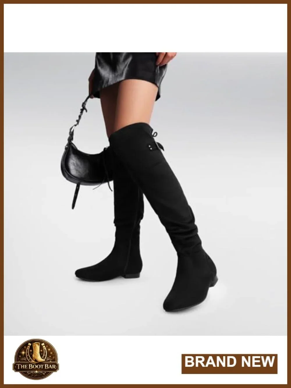 Over the Knee Flat Boots Faux Suede Faux Fur Lining Slouch Thigh High Buckle Zip
